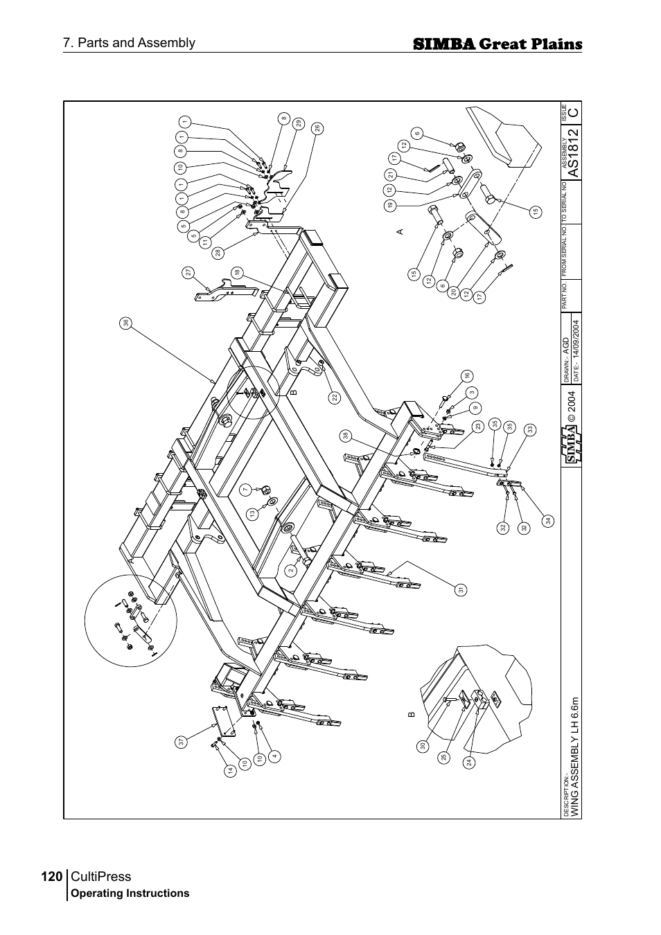 Cultipress, 120 7. parts and assembly, Cas 18 12 | Operating instructions, Si m b a, Win g a ss em b ly l h 6 .6 m | Great Plains P17961C Operator Manual User Manual | Page 120 / 232