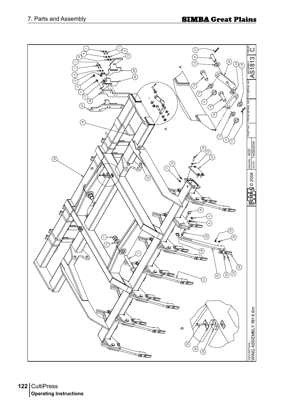 Cultipress, 122 7. parts and assembly, Cas 18 13 | Operating instructions, Si m b a, Win g a ss em b ly r h 6 .6 m | Great Plains P17961C Operator Manual User Manual | Page 122 / 232