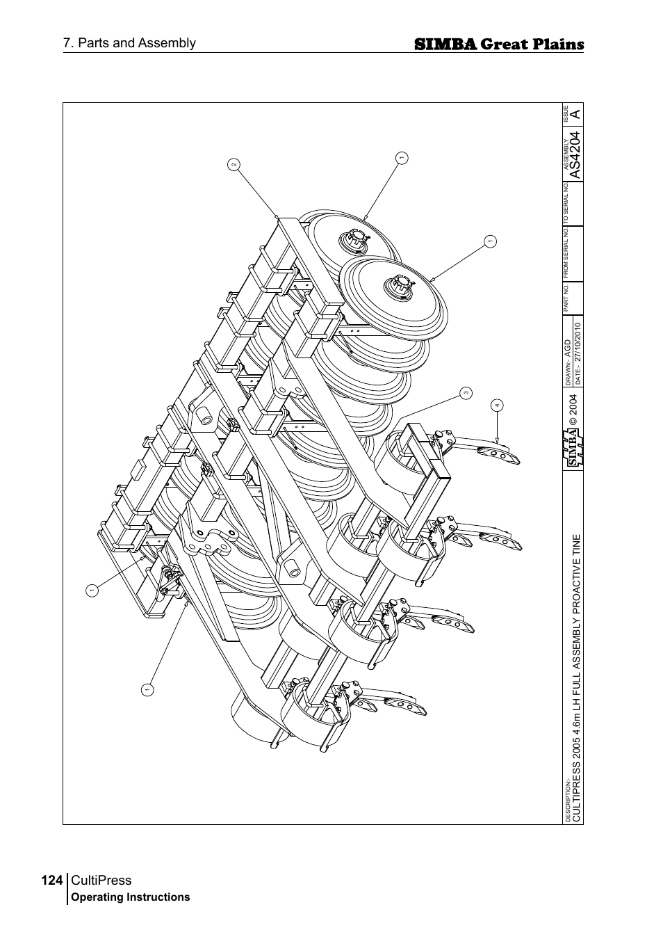 Cultipress, 124 7. parts and assembly, Aas 42 04 | Operating instructions, Si m b a | Great Plains P17961C Operator Manual User Manual | Page 124 / 232