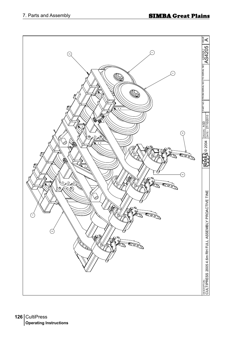 Cultipress, 126 7. parts and assembly, Aas 42 05 | Operating instructions, Si m b a | Great Plains P17961C Operator Manual User Manual | Page 126 / 232