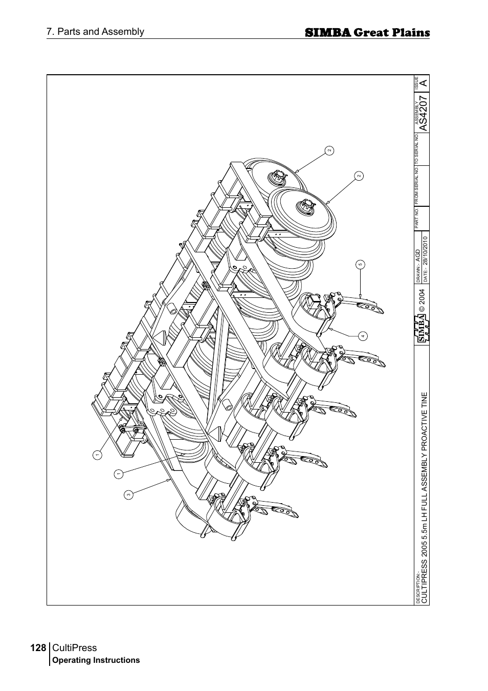 Cultipress, 128 7. parts and assembly, Aas 42 07 | Operating instructions, Si m b a | Great Plains P17961C Operator Manual User Manual | Page 128 / 232