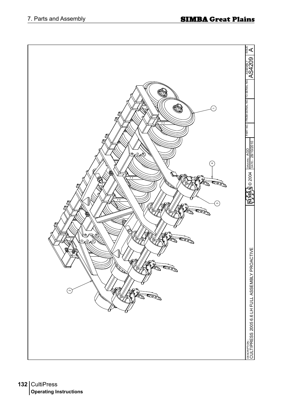 Cultipress, 132 7. parts and assembly, Aas 42 09 | Operating instructions, Si m b a | Great Plains P17961C Operator Manual User Manual | Page 132 / 232