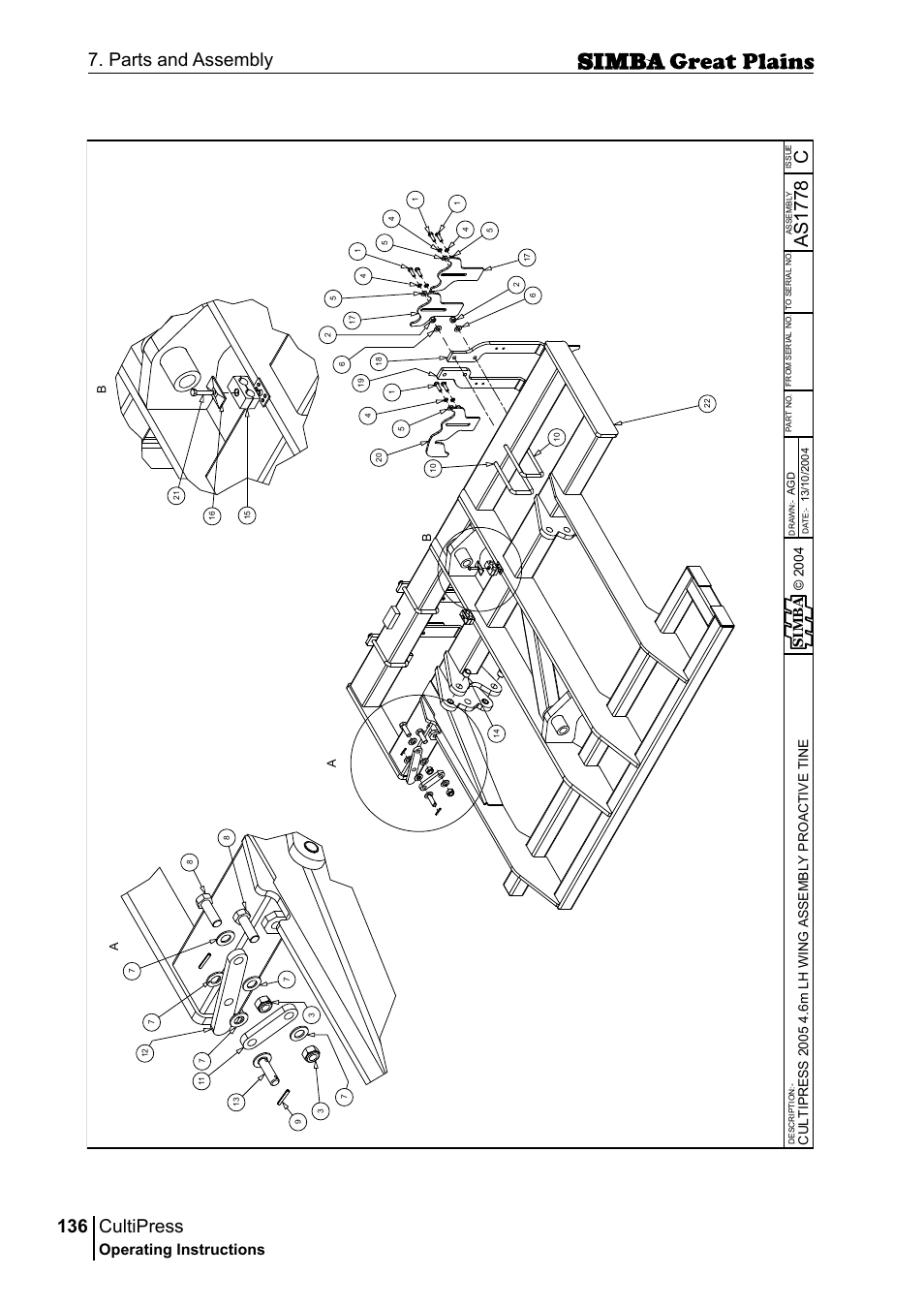 Cultipress, 136 7. parts and assembly, Cas 17 78 | Operating instructions, Si m b a | Great Plains P17961C Operator Manual User Manual | Page 136 / 232
