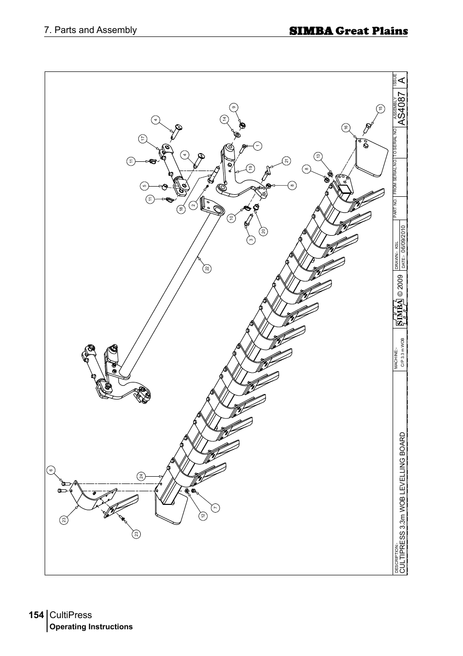 Cultipress, 154 7. parts and assembly, Aas 40 87 | Operating instructions, Si m b a | Great Plains P17961C Operator Manual User Manual | Page 154 / 232