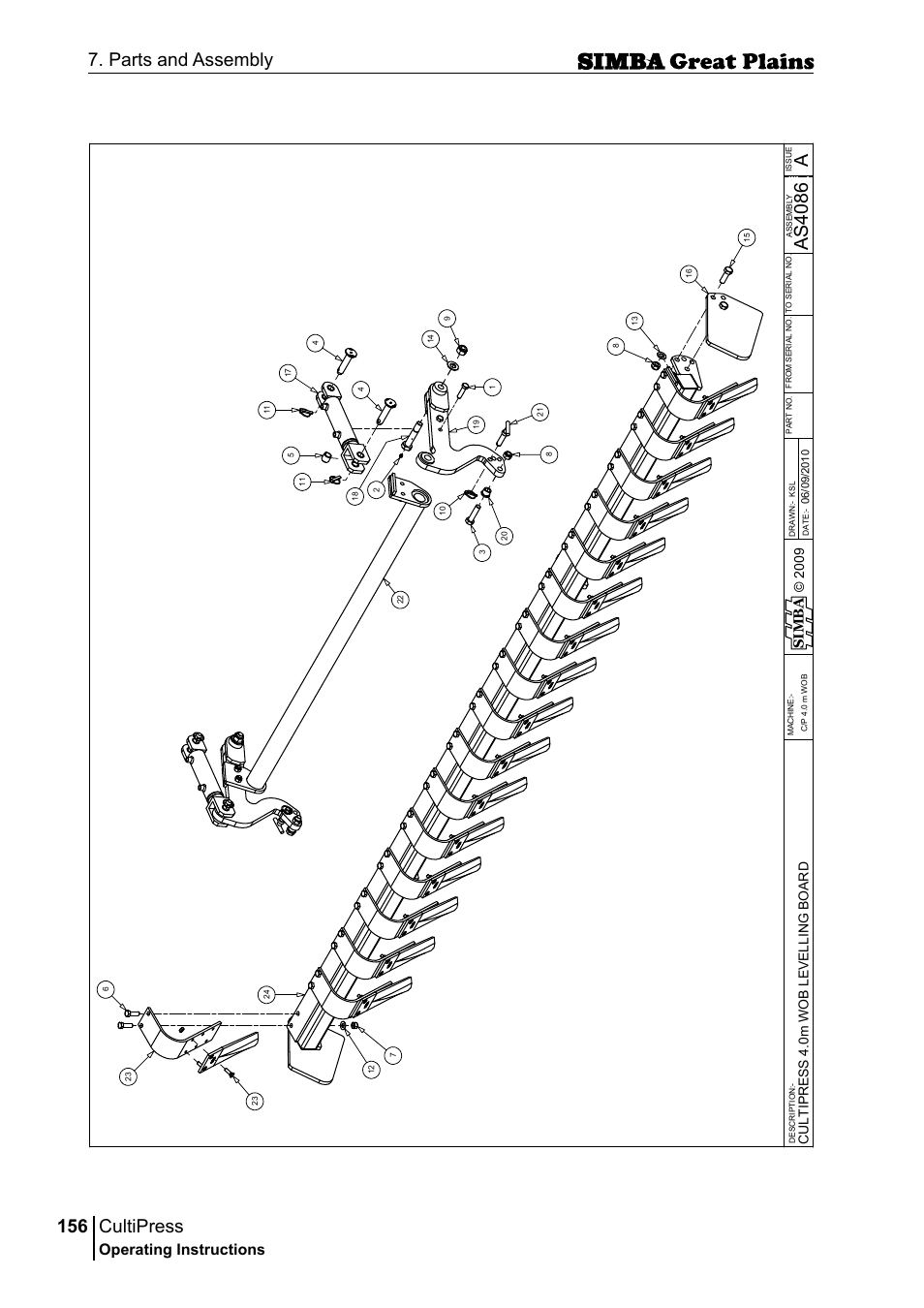 Cultipress, 156 7. parts and assembly, Aas 40 86 | Operating instructions, Si m b a | Great Plains P17961C Operator Manual User Manual | Page 156 / 232