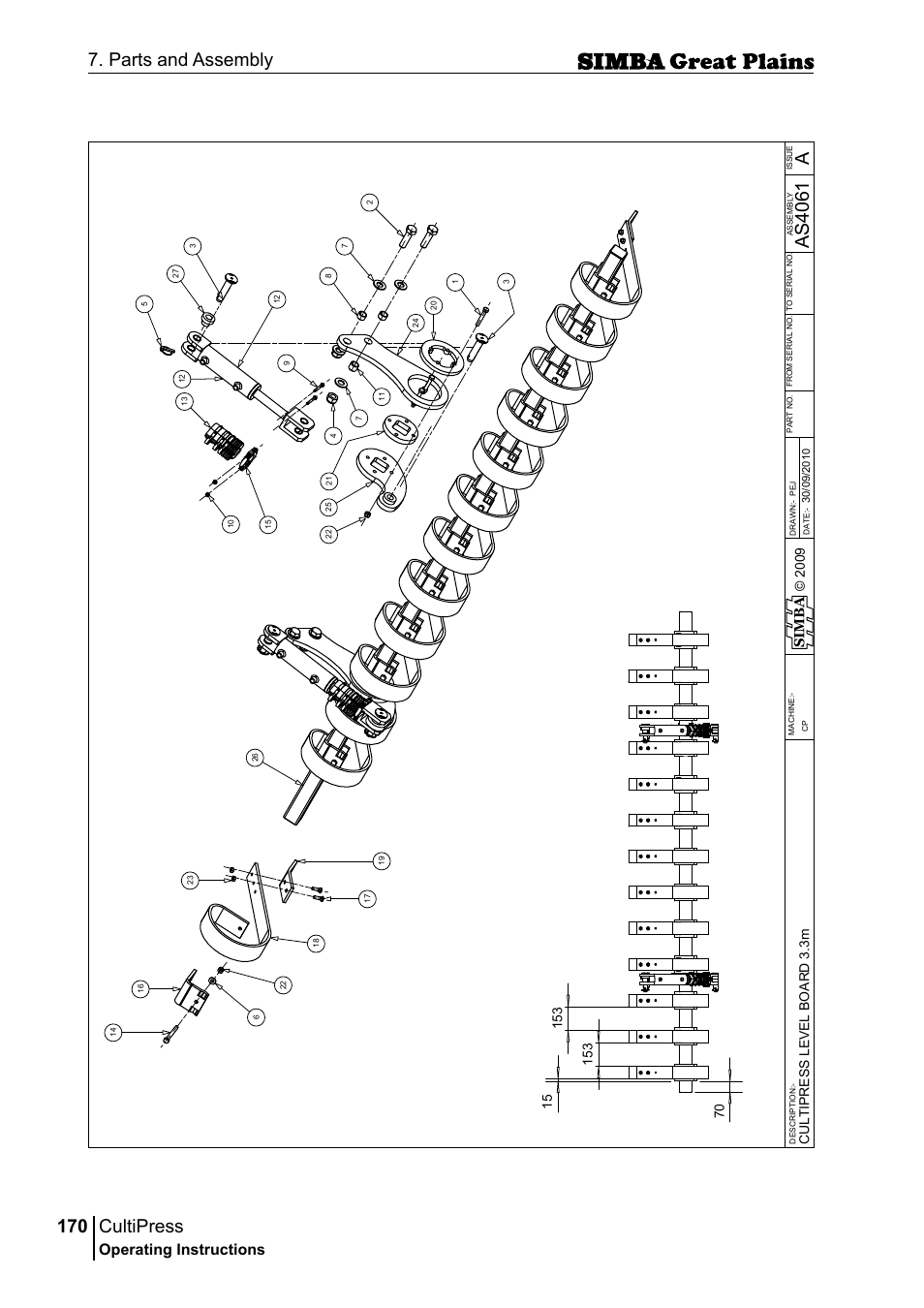 Cultipress, 170 7. parts and assembly, Aas 40 61 | Operating instructions, Si m b a | Great Plains P17961C Operator Manual User Manual | Page 170 / 232