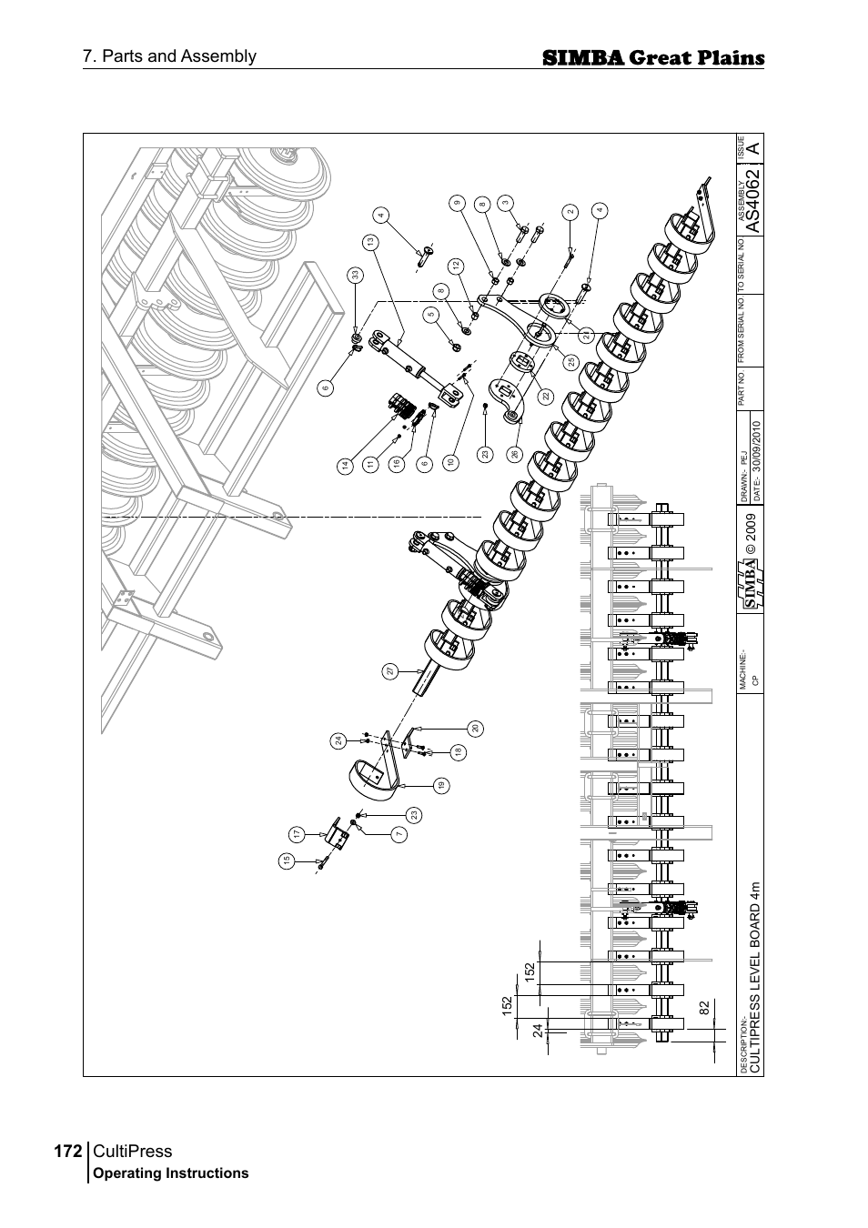 Cultipress, 172 7. parts and assembly, Aas 40 62 | Operating instructions, Si m b a | Great Plains P17961C Operator Manual User Manual | Page 172 / 232