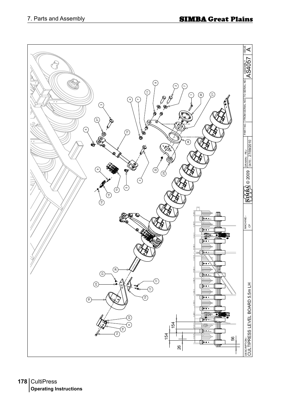 Cultipress, 178 7. parts and assembly, Aas 40 57 | Operating instructions, Si m b a | Great Plains P17961C Operator Manual User Manual | Page 178 / 232