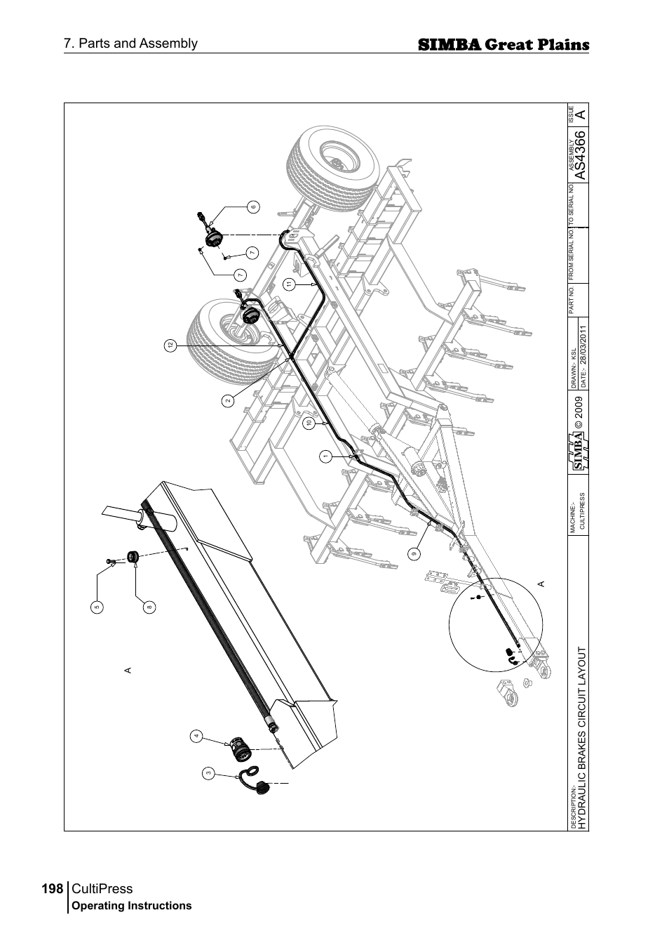Cultipress, 198 7. parts and assembly, Aas 43 66 | Operating instructions, Si m b a | Great Plains P17961C Operator Manual User Manual | Page 198 / 232