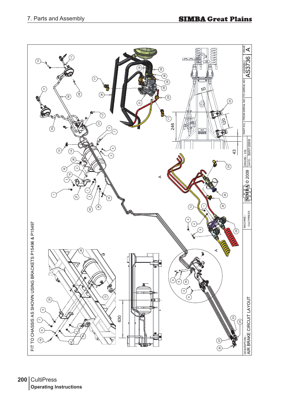 Cultipress, 200 7. parts and assembly, Aas 37 36 | Operating instructions, Si m b a, Air b r ak e c ir c u it l a yo u t, Bc e f | Great Plains P17961C Operator Manual User Manual | Page 200 / 232