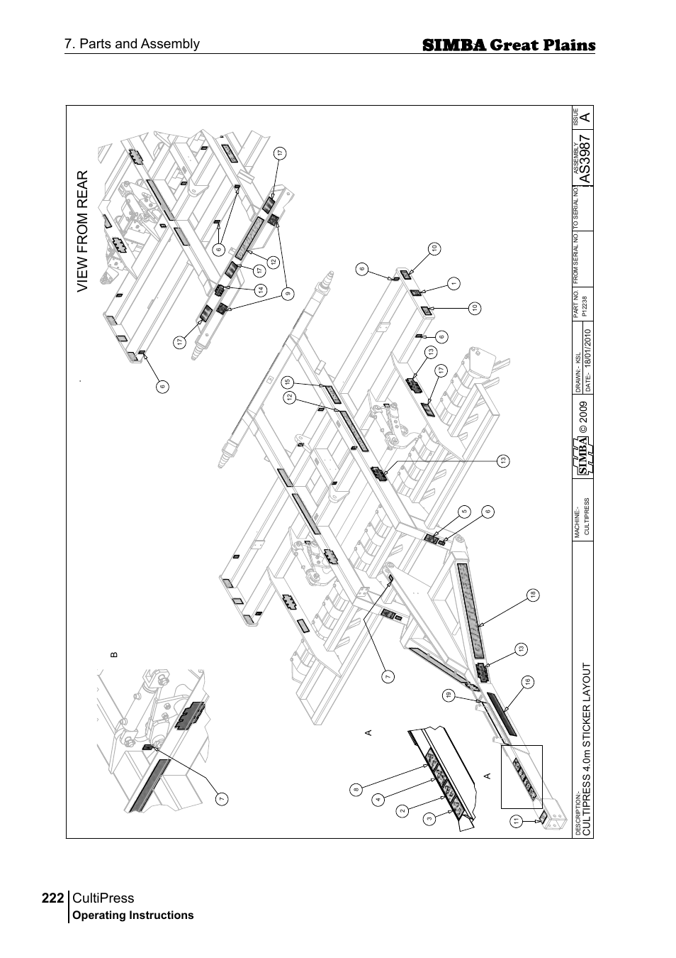 Cultipress, 222 7. parts and assembly, Aas 39 87 | Operating instructions, Si m b a | Great Plains P17961C Operator Manual User Manual | Page 222 / 232