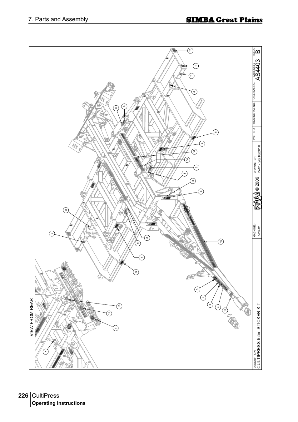 Cultipress, 226 7. parts and assembly, Bas 44 03 | Operating instructions, Si m b a, Cu lt ip r e ss 5 .5 m s ti c ke r k it | Great Plains P17961C Operator Manual User Manual | Page 226 / 232