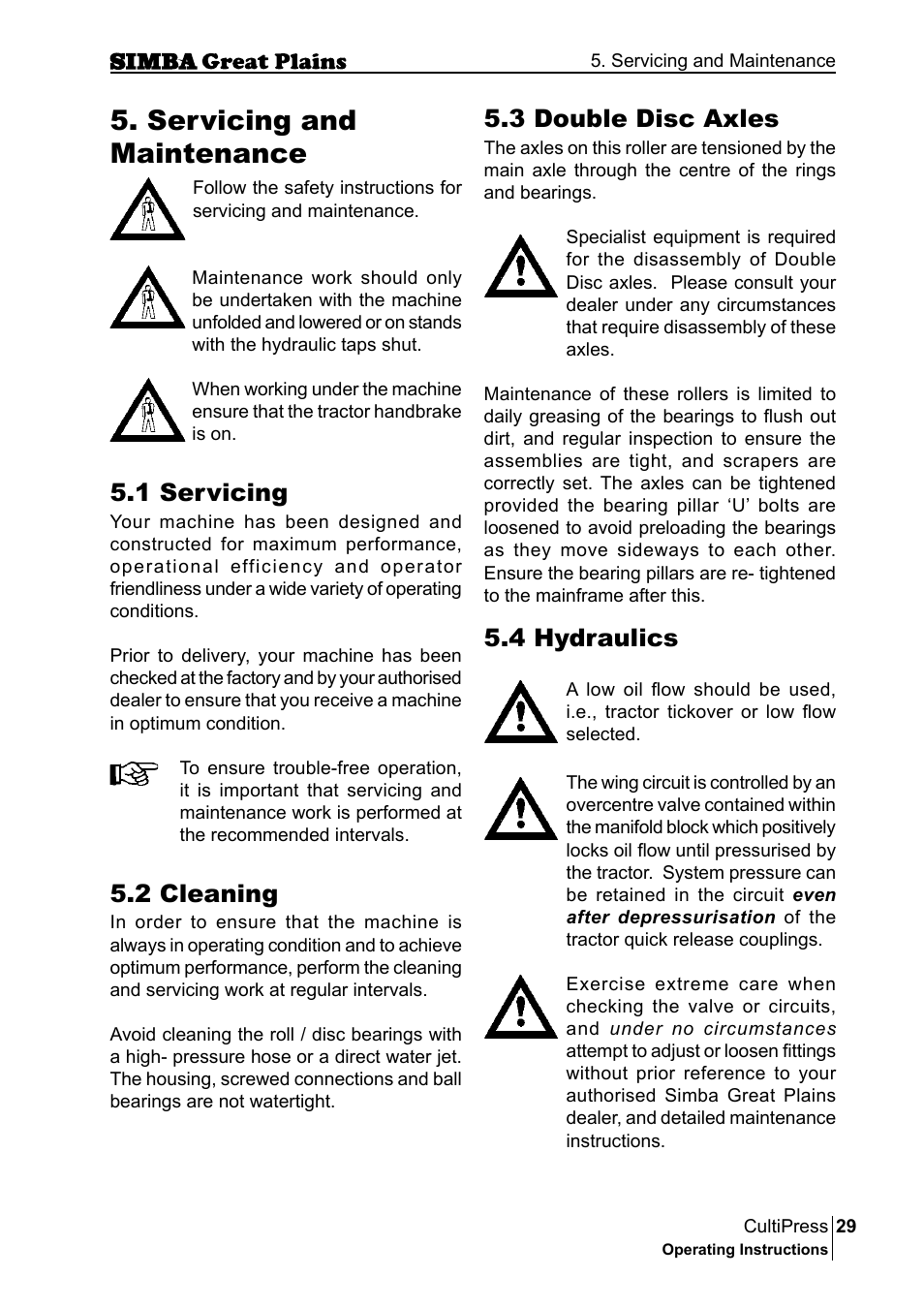 Servicing and maintenance, 4 hydraulics, 1 servicing | 2 cleaning, 3 double disc axles | Great Plains P17961C Operator Manual User Manual | Page 29 / 232