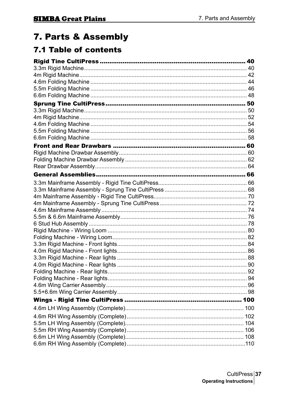 Parts & assembly, 1 table of contents | Great Plains P17961C Operator Manual User Manual | Page 37 / 232