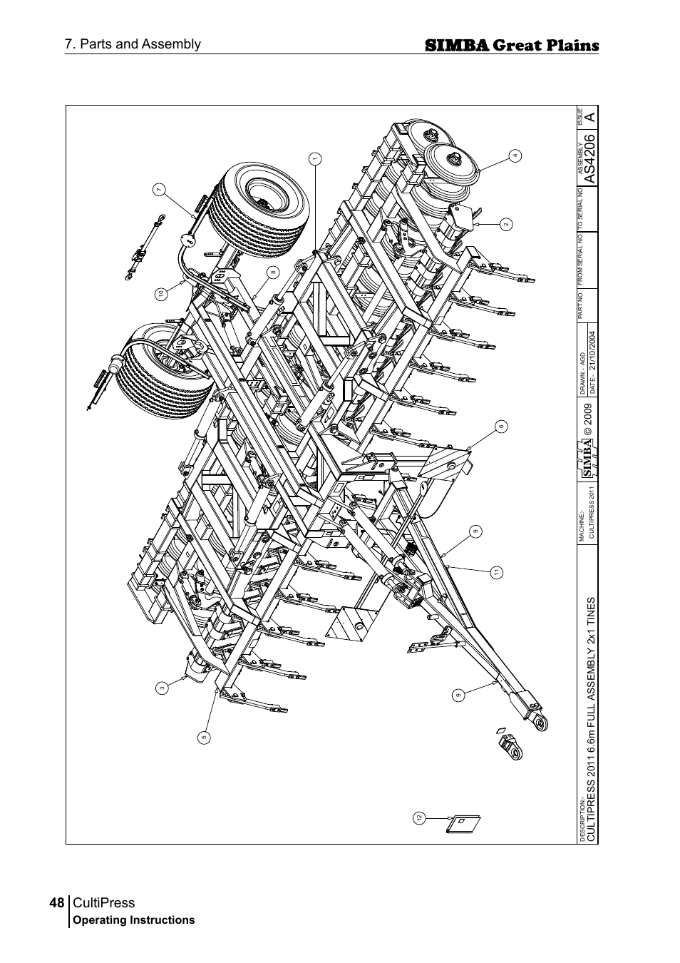 Cultipress, 48 7. parts and assembly, Aas 42 06 | Operating instructions, Sim b a | Great Plains P17961C Operator Manual User Manual | Page 48 / 232