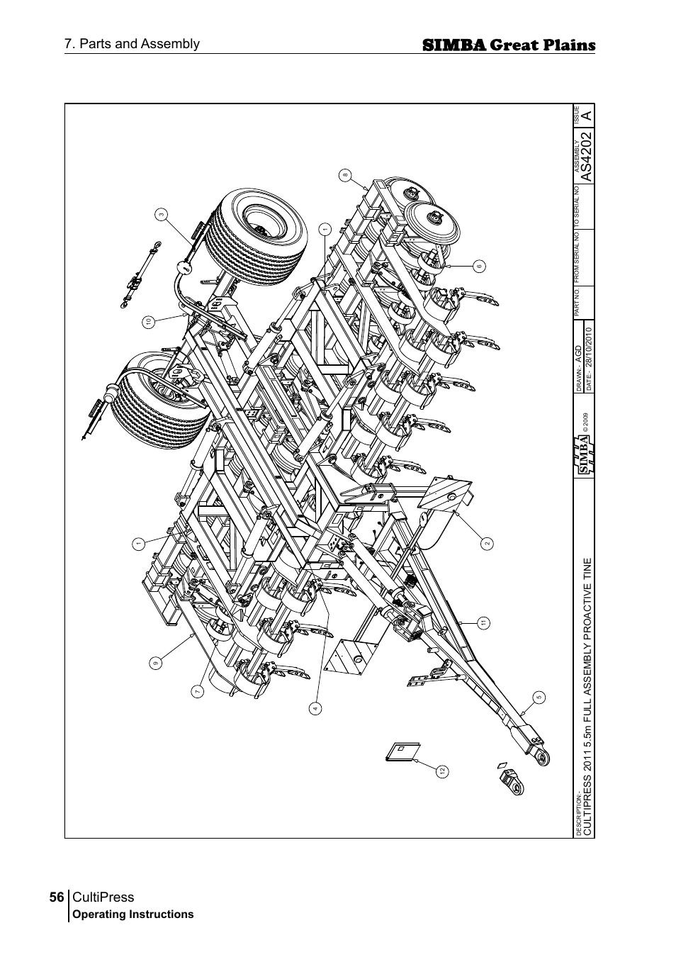 Cultipress, 56 7. parts and assembly, Aas 42 02 | Operating instructions, Sim b a | Great Plains P17961C Operator Manual User Manual | Page 56 / 232