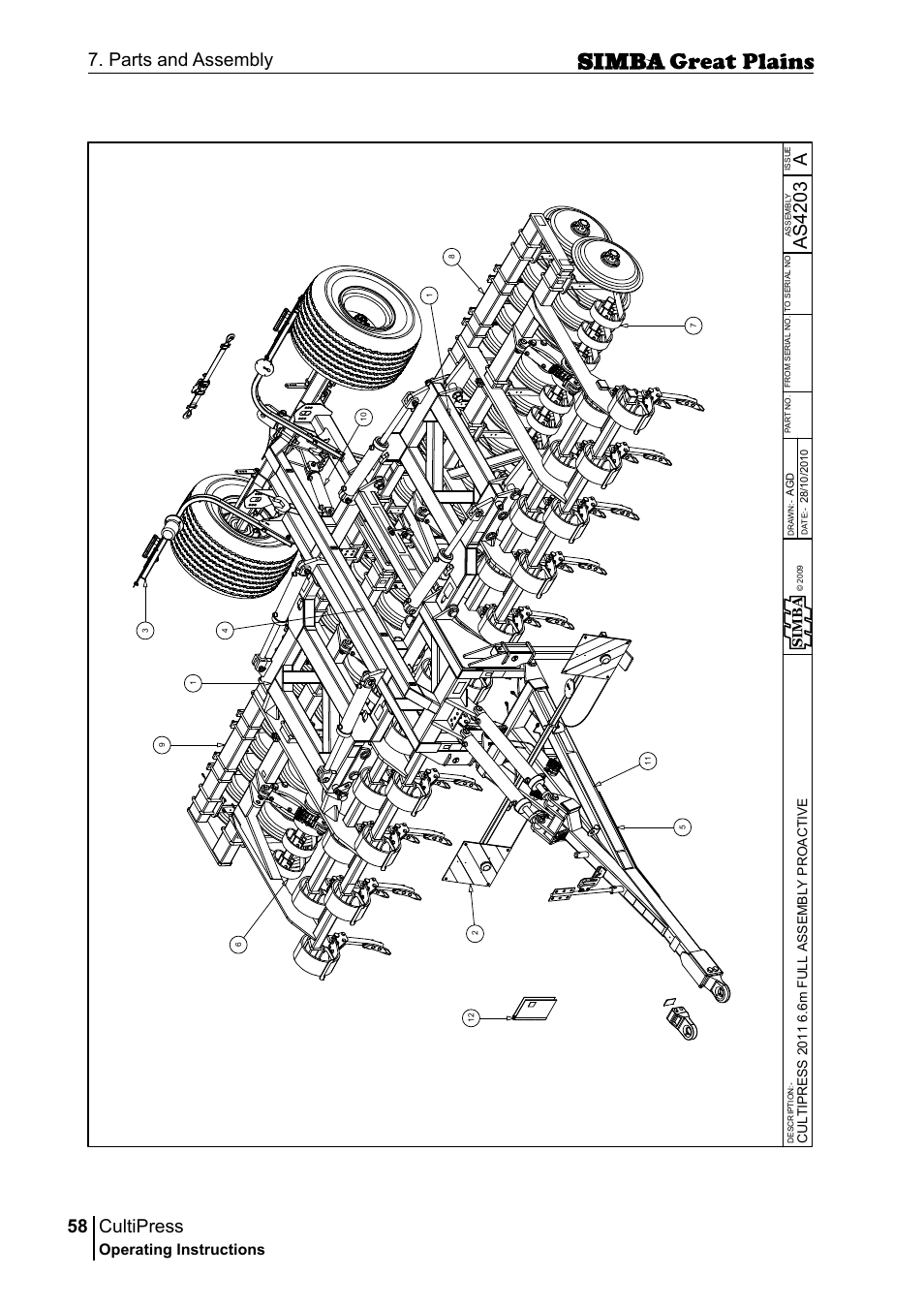 Cultipress, 58 7. parts and assembly, Aas 42 03 | Operating instructions, Sim b a | Great Plains P17961C Operator Manual User Manual | Page 58 / 232