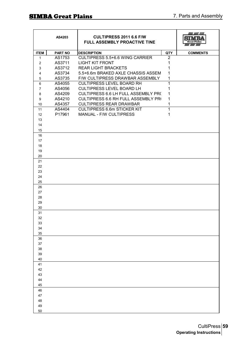 59 cultipress, Parts and assembly | Great Plains P17961C Operator Manual User Manual | Page 59 / 232
