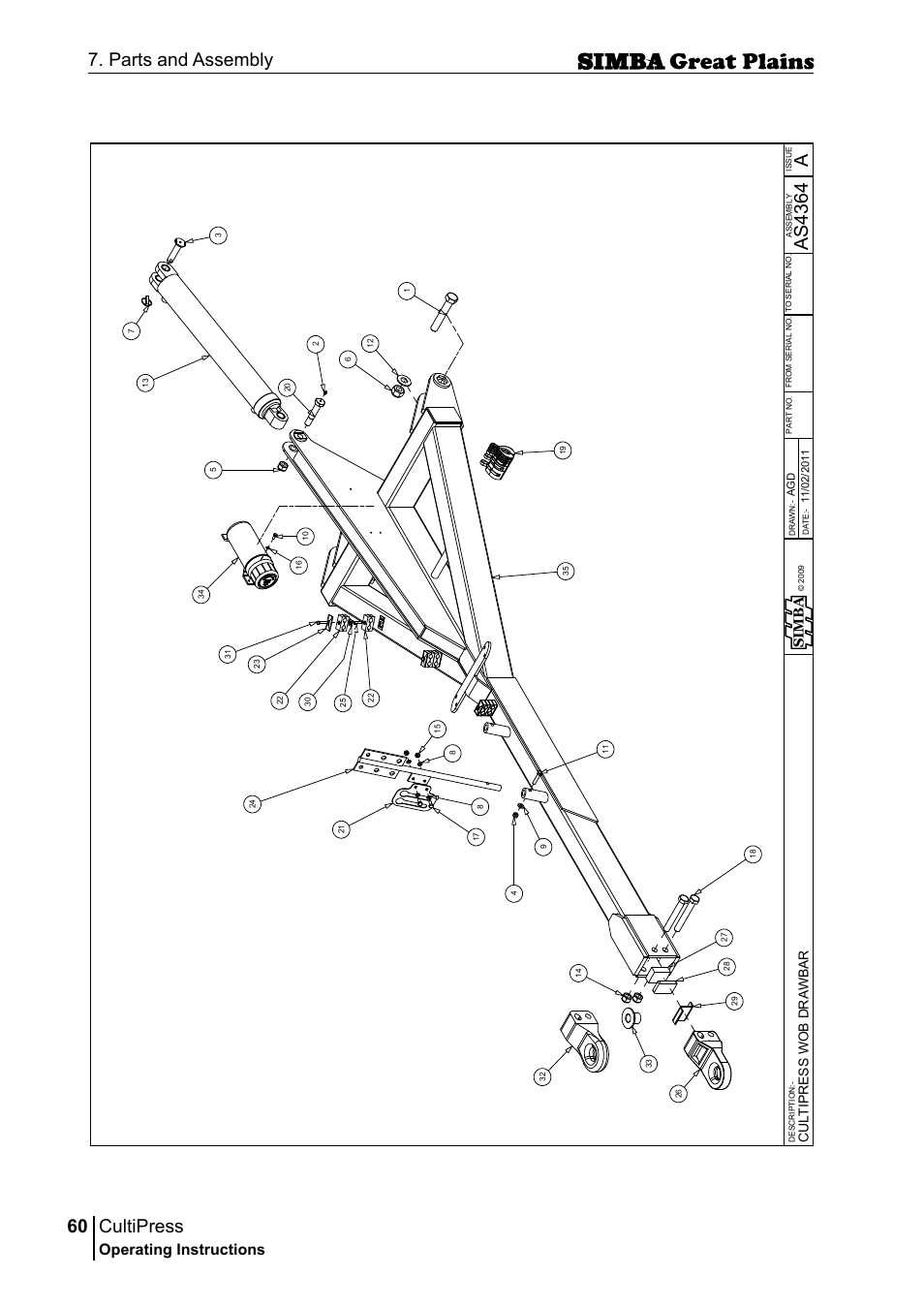 Cultipress, 60 7. parts and assembly, Aas 43 64 | Operating instructions, Si m b a | Great Plains P17961C Operator Manual User Manual | Page 60 / 232