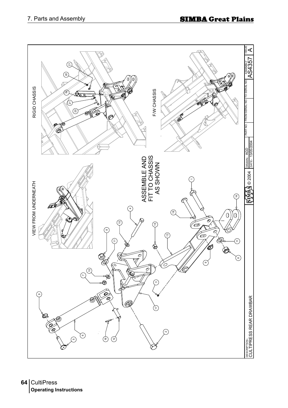 Cultipress, 64 7. parts and assembly, Aas 43 57 | Operating instructions, Si m b a | Great Plains P17961C Operator Manual User Manual | Page 64 / 232