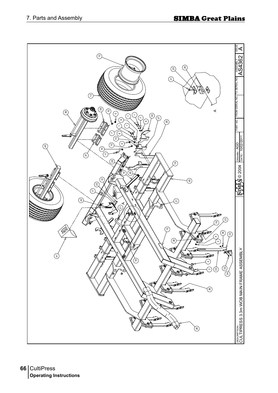 Cultipress, 66 7. parts and assembly, Aas 43 62 | Operating instructions, Si m b a | Great Plains P17961C Operator Manual User Manual | Page 66 / 232