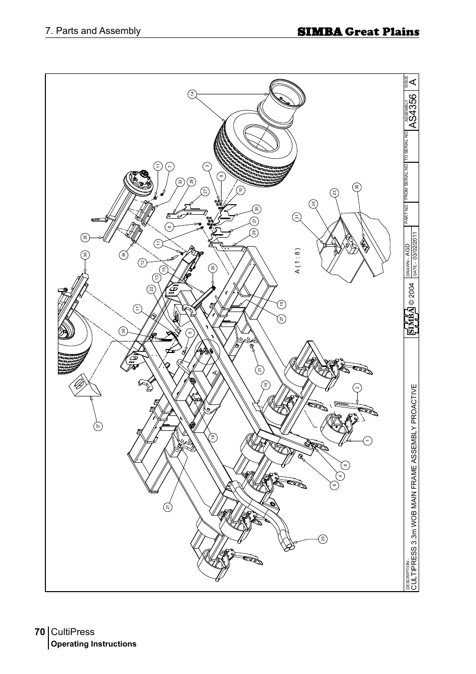 Cultipress, 70 7. parts and assembly, Aas 43 56 | Operating instructions, Si m b a, A( 1 : 8 ) | Great Plains P17961C Operator Manual User Manual | Page 70 / 232