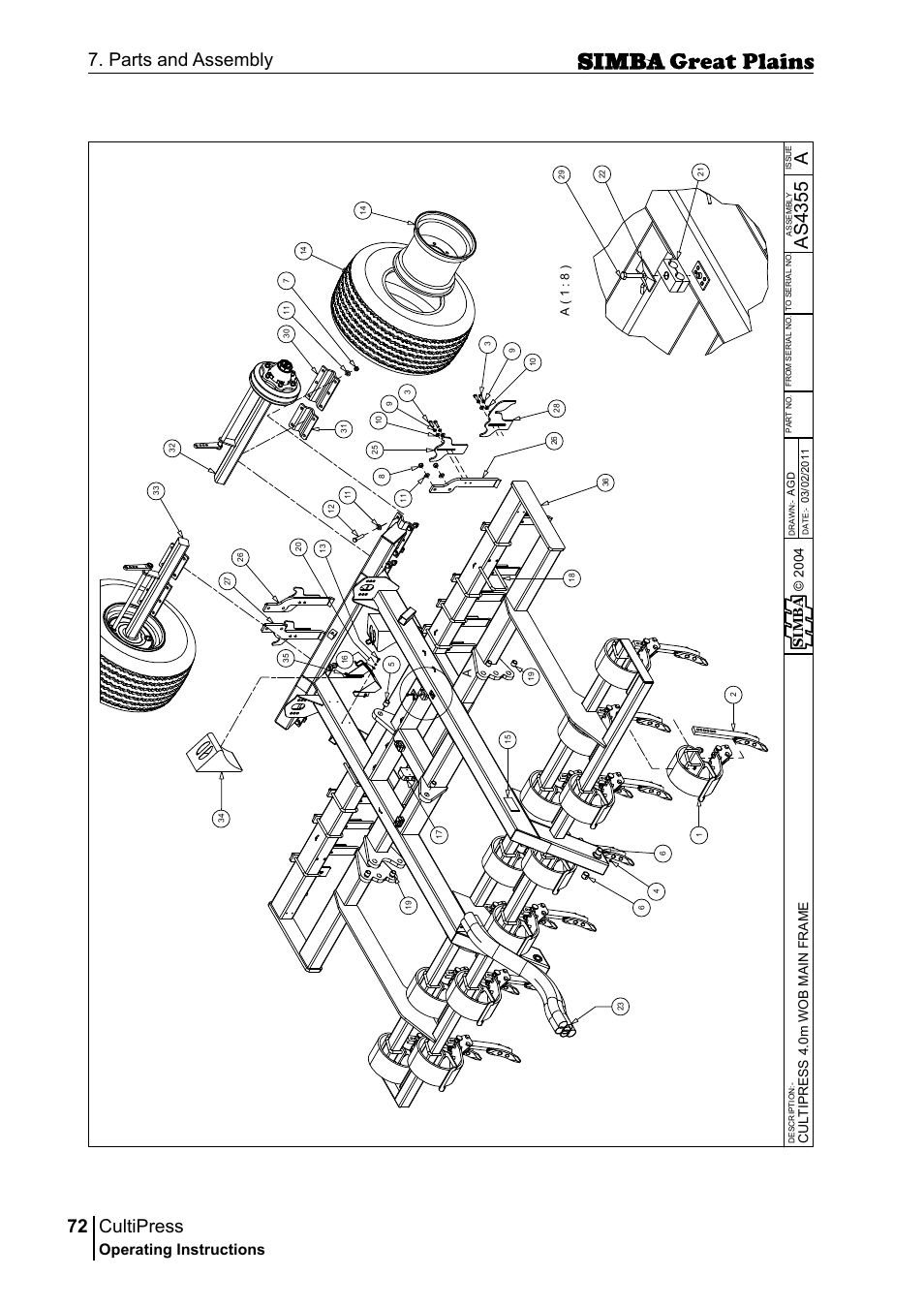 Cultipress, 72 7. parts and assembly, Aas 43 55 | Operating instructions, Si m b a, A( 1 : 8 ) | Great Plains P17961C Operator Manual User Manual | Page 72 / 232