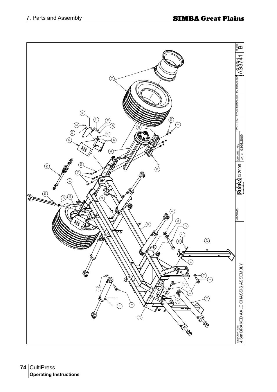 Cultipress, 74 7. parts and assembly, Bas 37 41 | Operating instructions, Si m b a | Great Plains P17961C Operator Manual User Manual | Page 74 / 232