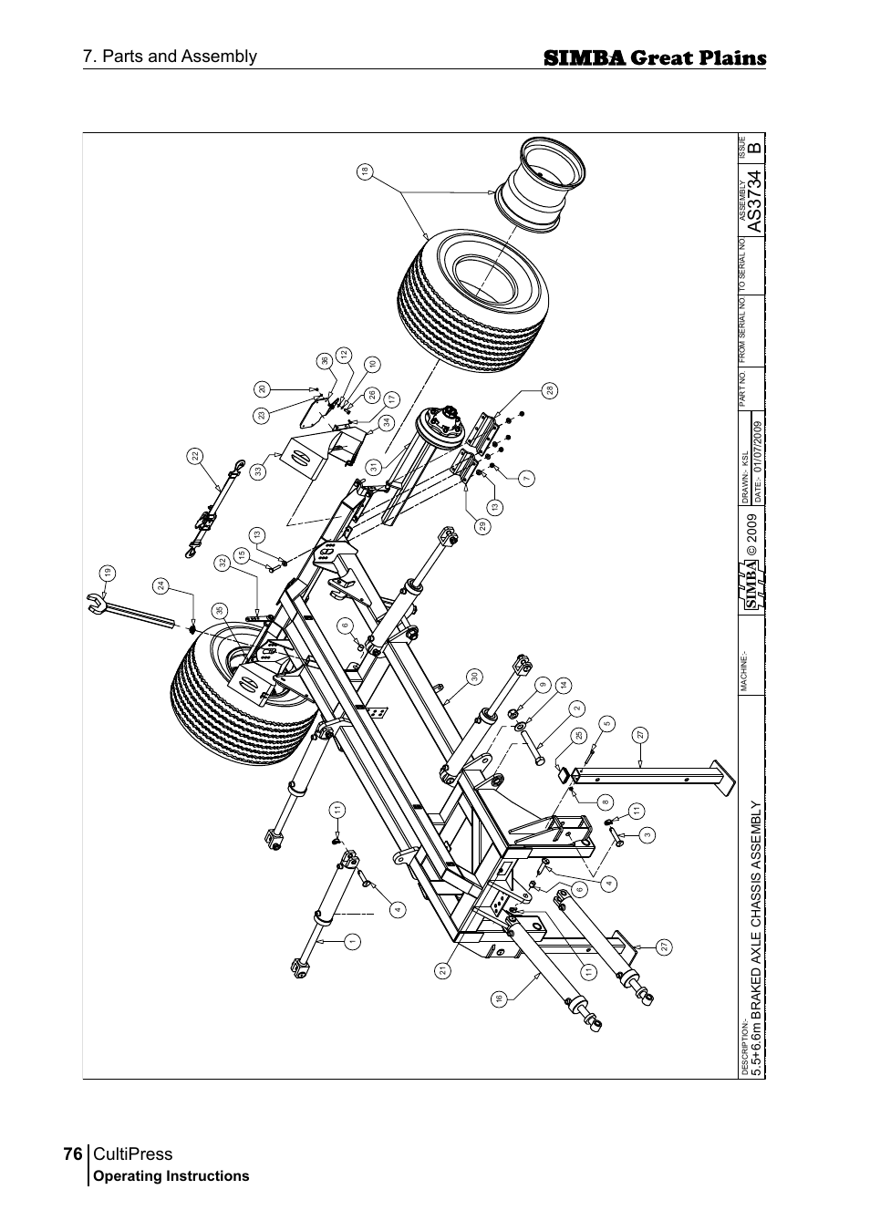 Cultipress, 76 7. parts and assembly, Bas 37 34 | Operating instructions, Si m b a | Great Plains P17961C Operator Manual User Manual | Page 76 / 232