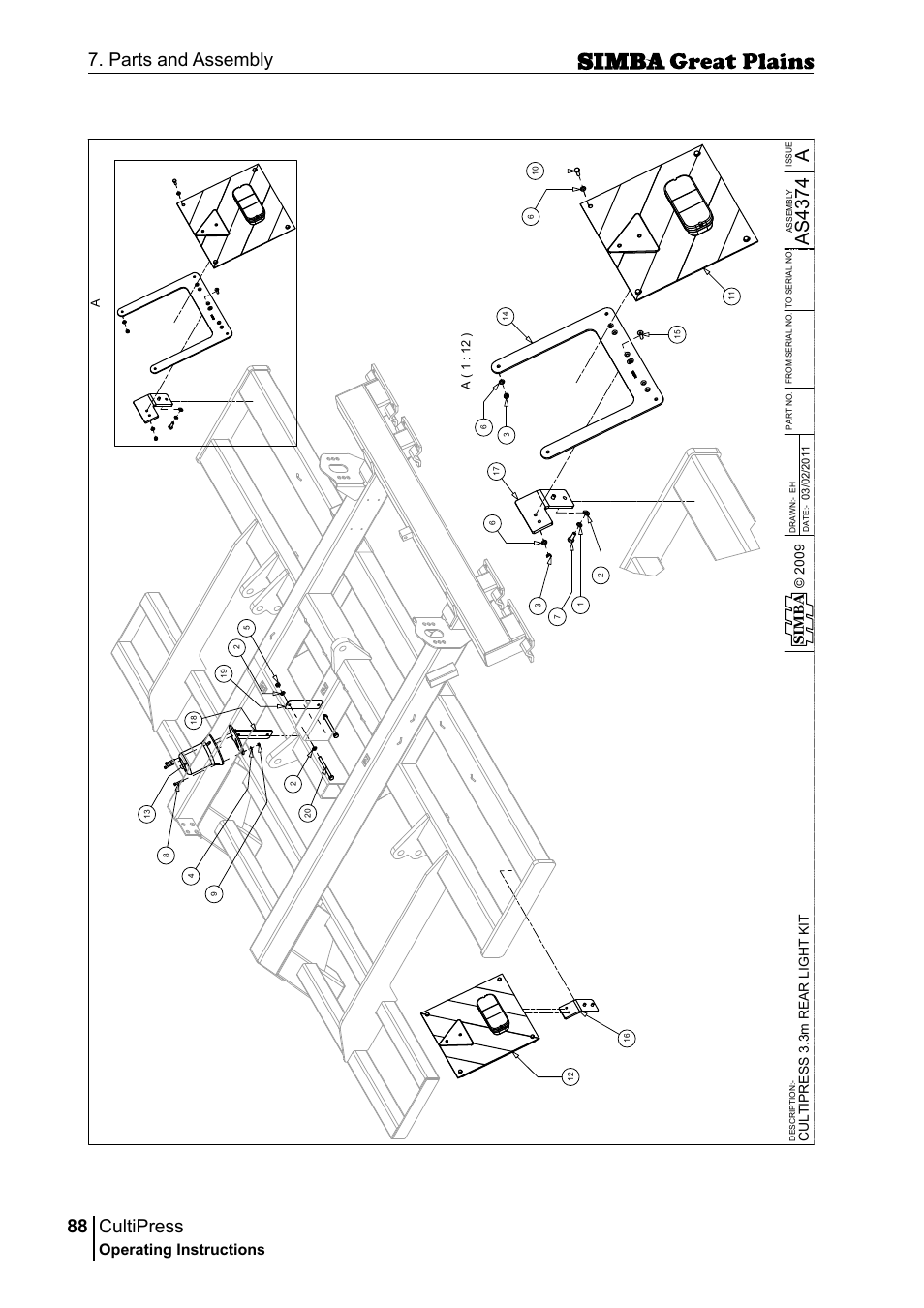 Cultipress, 88 7. parts and assembly, Aas 43 74 | Operating instructions, Si m b a, A( 1 : 12 ) | Great Plains P17961C Operator Manual User Manual | Page 88 / 232