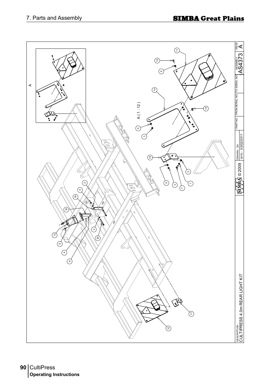 Cultipress, 90 7. parts and assembly, Aas 43 73 | Operating instructions, Si m b a, A( 1 : 12 ) | Great Plains P17961C Operator Manual User Manual | Page 90 / 232