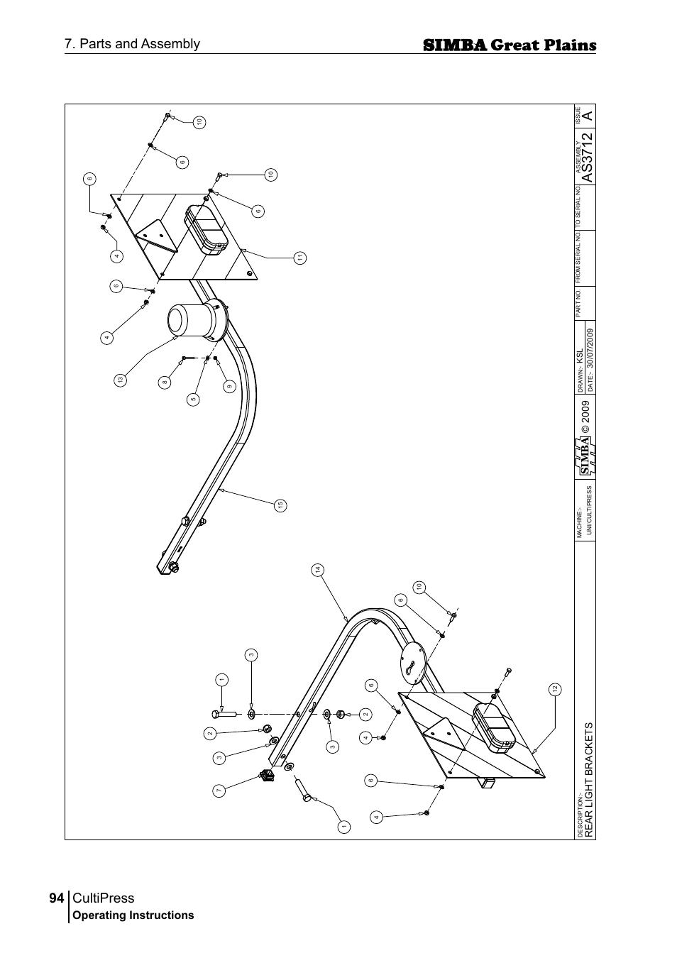 Cultipress, 94 7. parts and assembly, Aas 37 12 | Operating instructions, Si m b a | Great Plains P17961C Operator Manual User Manual | Page 94 / 232