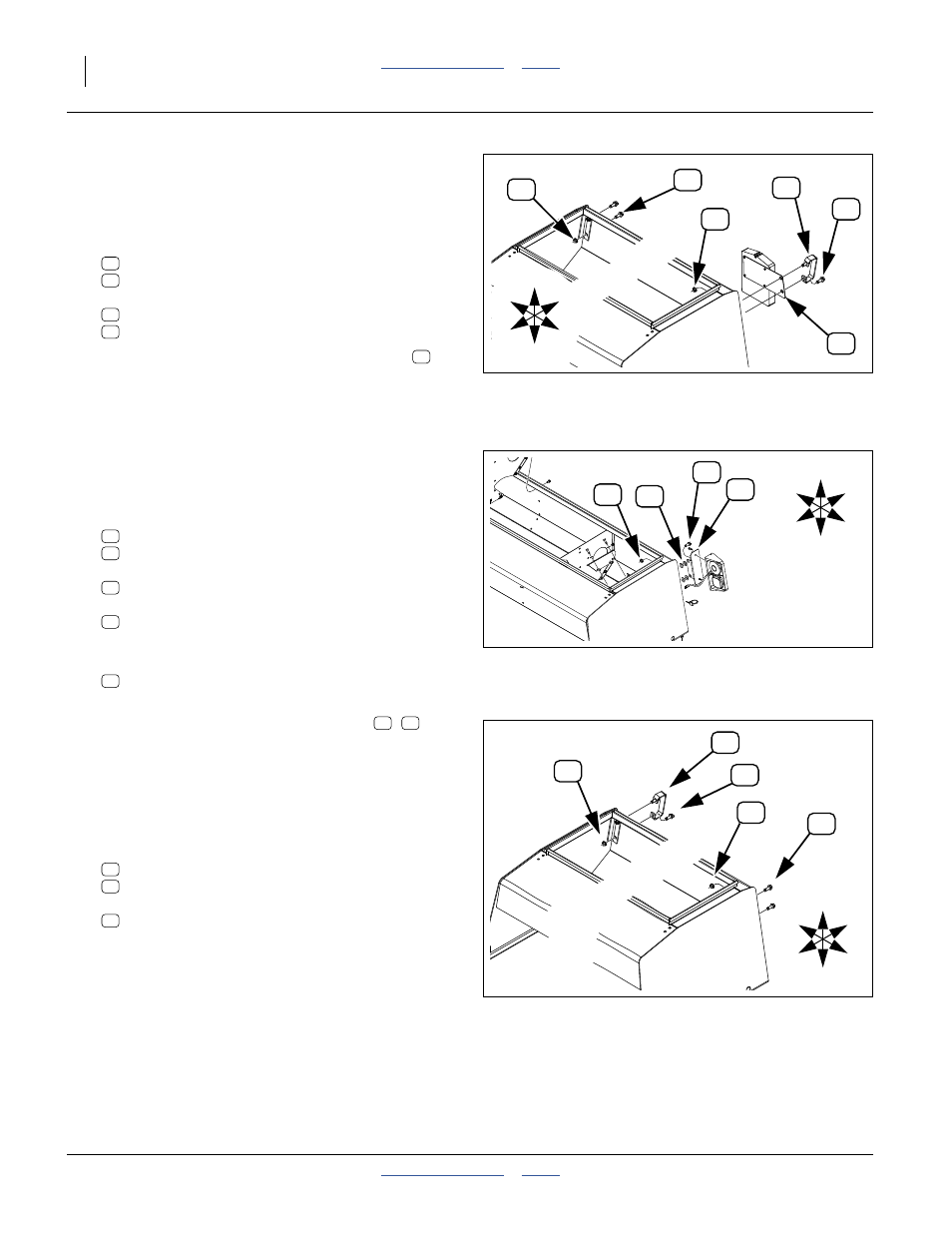Remove corner hardware, Left section corner hardware, Center section corner hardware | Right section corner hardware | Great Plains 3S-5000HD Assembly Instructions User Manual | Page 10 / 44