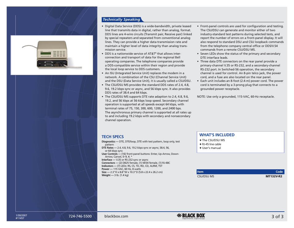 3 of 3, Tech specs, What‘s included | Black Box CSU MS User Manual | Page 3 / 3