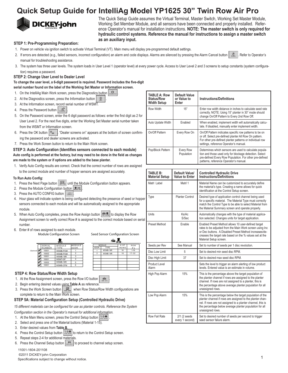 Great Plains YP1625A-32TR 32 Twin Row 30-Inch Quick Start User Manual | 6 pages