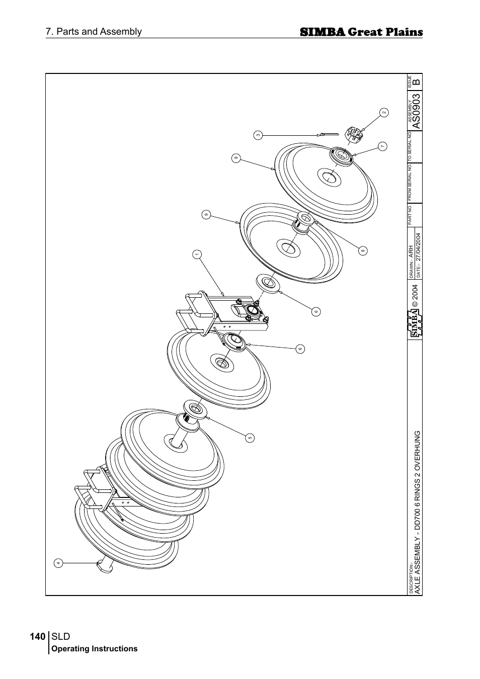 140 7. parts and assembly, Bas 09 03, Operating instructions | Si m b a | Great Plains P18432E Operator Manual User Manual | Page 140 / 178