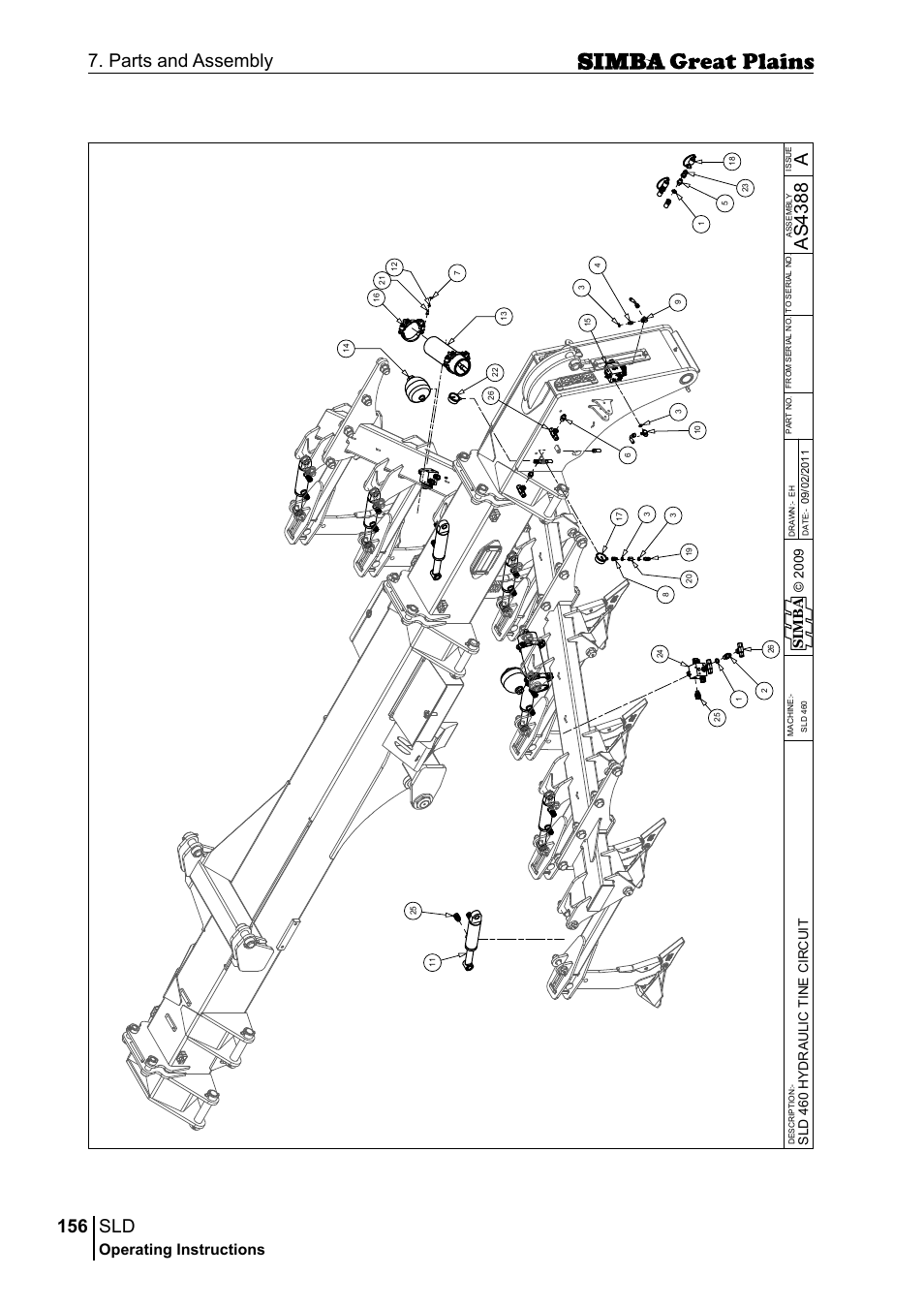 156 7. parts and assembly, Aas 43 88, Operating instructions | Si m b a, Sld 4 60 h yd r au li c t in e c ir c u it | Great Plains P18432E Operator Manual User Manual | Page 156 / 178