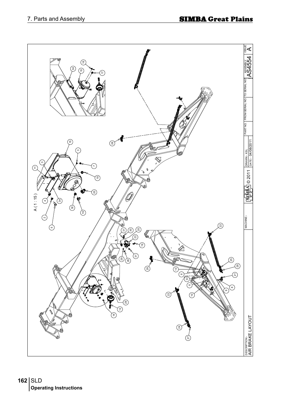 162 7. parts and assembly, Aas 45 54, Operating instructions | Si m b a, A( 1 : 15 ) | Great Plains P18432E Operator Manual User Manual | Page 162 / 178