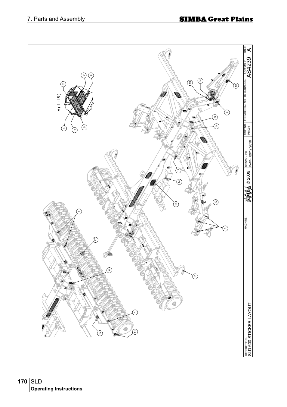 170 7. parts and assembly, Aas 42 39, Operating instructions | Si m b a, Sl d 6 00 s ti c ke r l ay o u t | Great Plains P18432E Operator Manual User Manual | Page 170 / 178