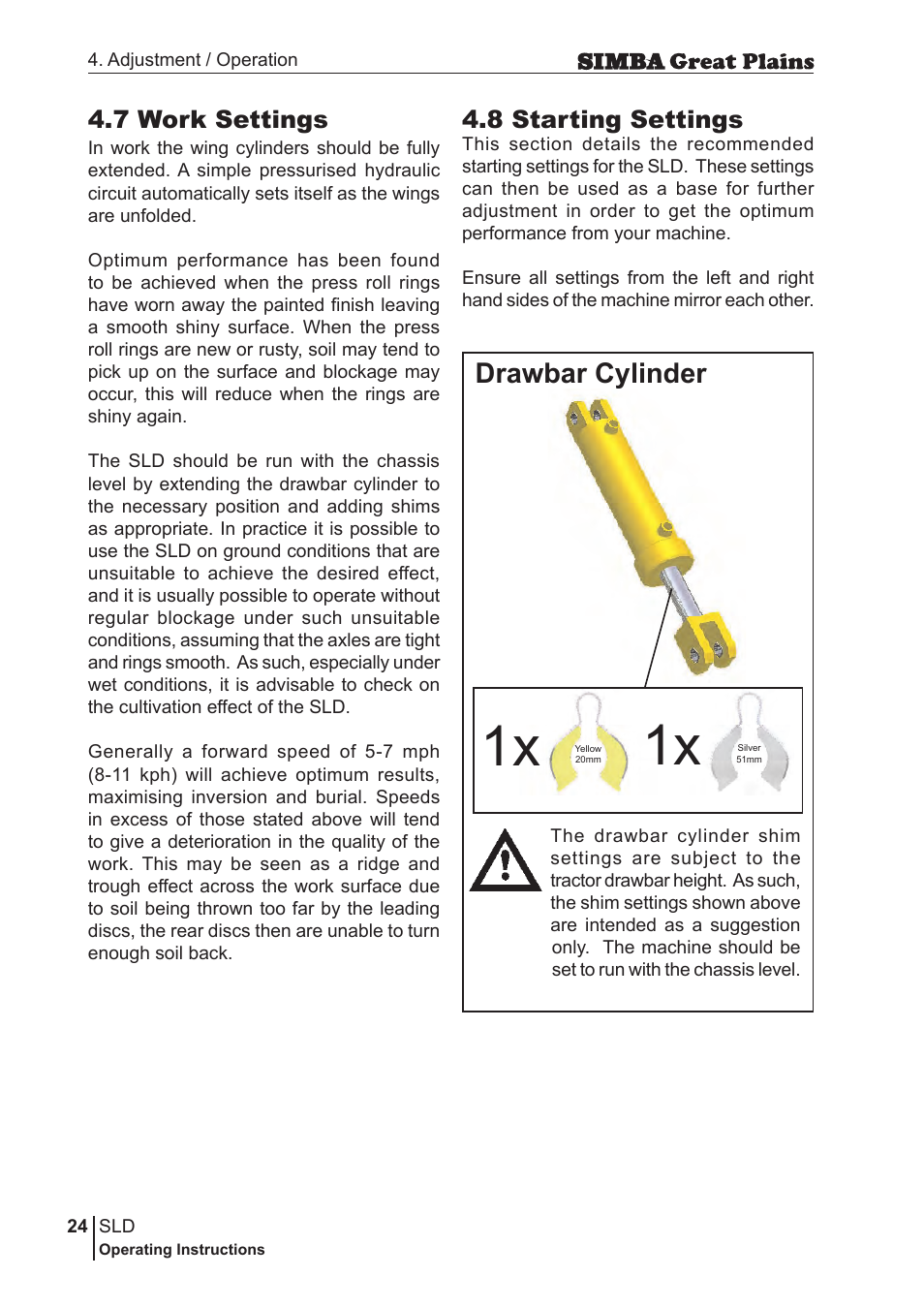 Drawbar cylinder, 8 starting settings, 7 work settings | Great Plains P18432E Operator Manual User Manual | Page 24 / 178