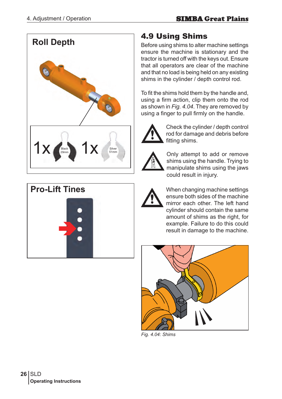 Roll depth pro-lift tines, 9 using shims | Great Plains P18432E Operator Manual User Manual | Page 26 / 178