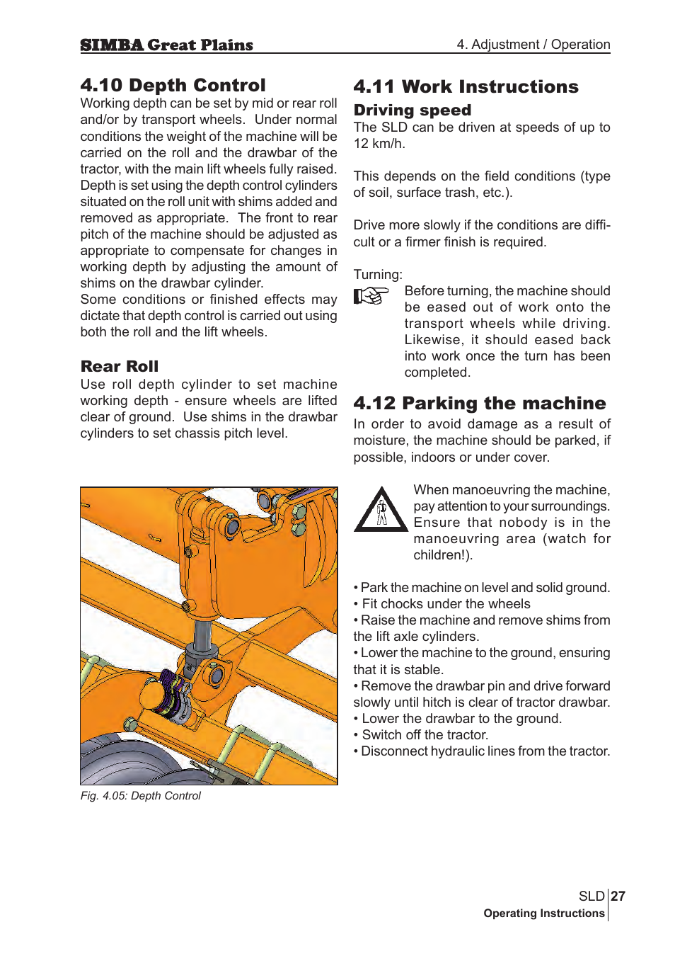 12 parking the machine, 10 depth control, 11 work instructions | Great Plains P18432E Operator Manual User Manual | Page 27 / 178