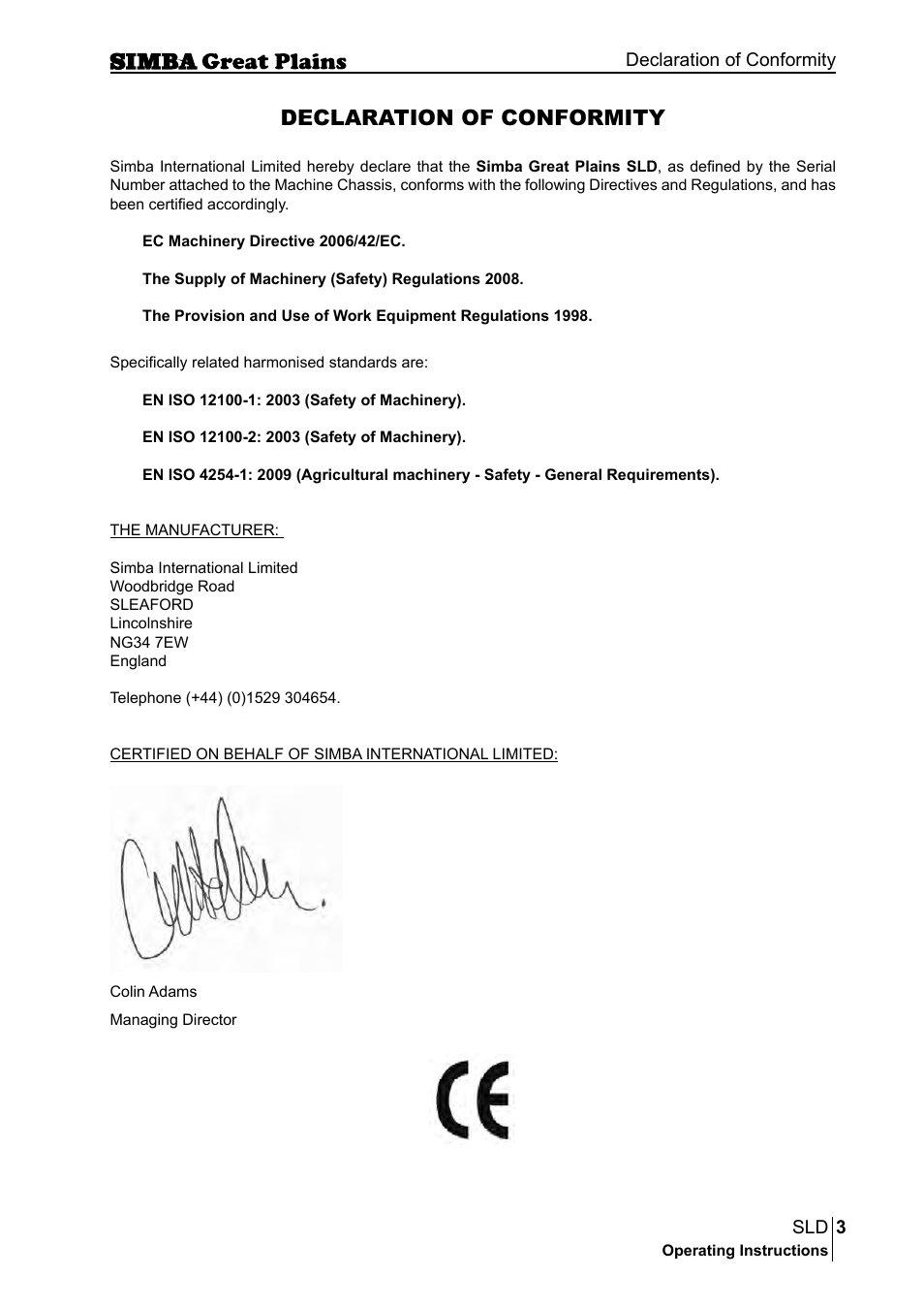 Declaration of conformity | Great Plains P18432E Operator Manual User Manual | Page 3 / 178