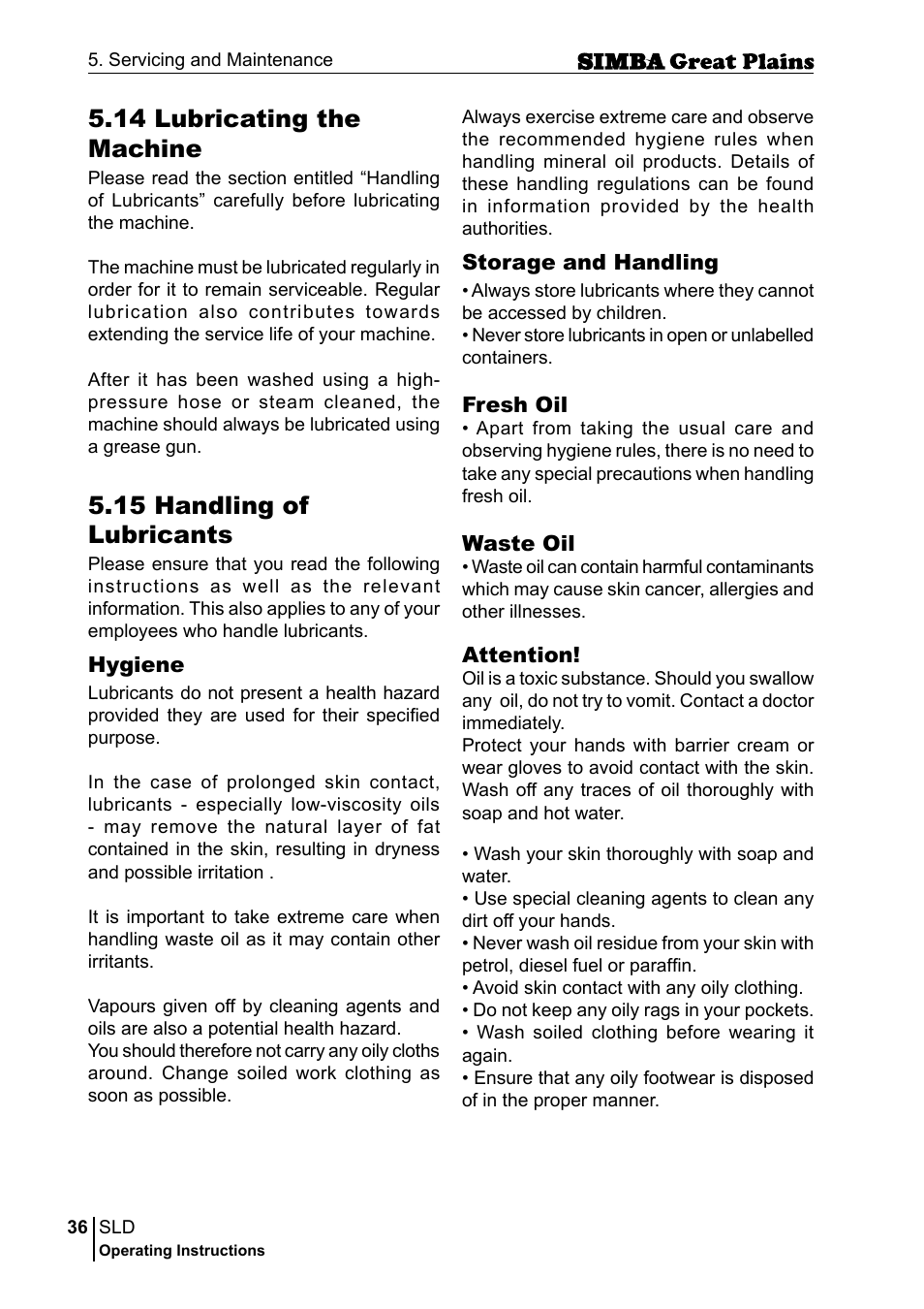 14 lubricating the machine, 15 handling of lubricants | Great Plains P18432E Operator Manual User Manual | Page 36 / 178