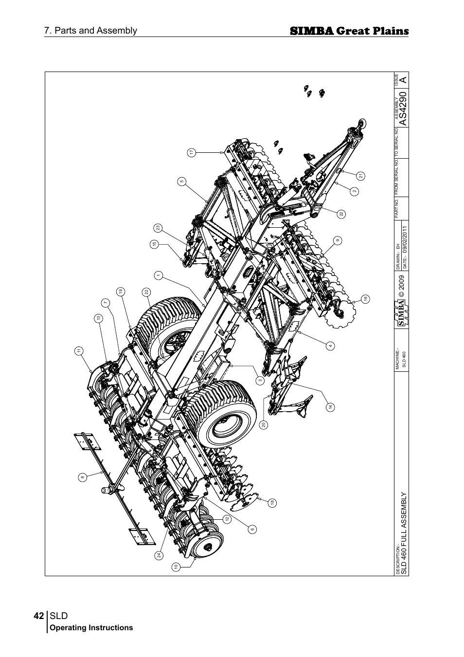 42 7. parts and assembly, Aas 42 90, Operating instructions | Sim b a, Sld 4 60 f u ll a s se m b ly | Great Plains P18432E Operator Manual User Manual | Page 42 / 178