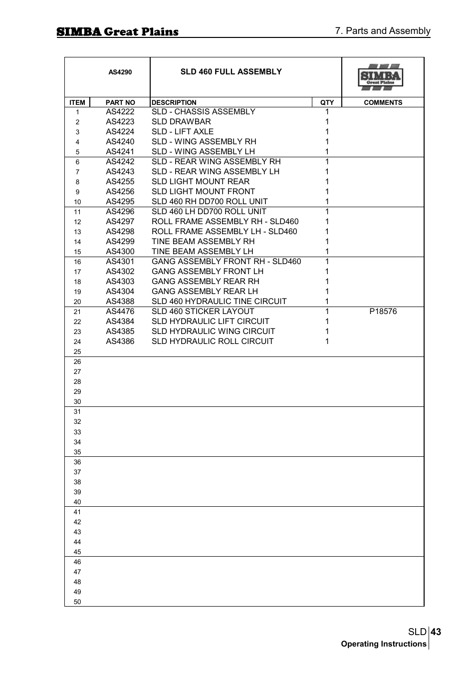 43 sld, Parts and assembly | Great Plains P18432E Operator Manual User Manual | Page 43 / 178