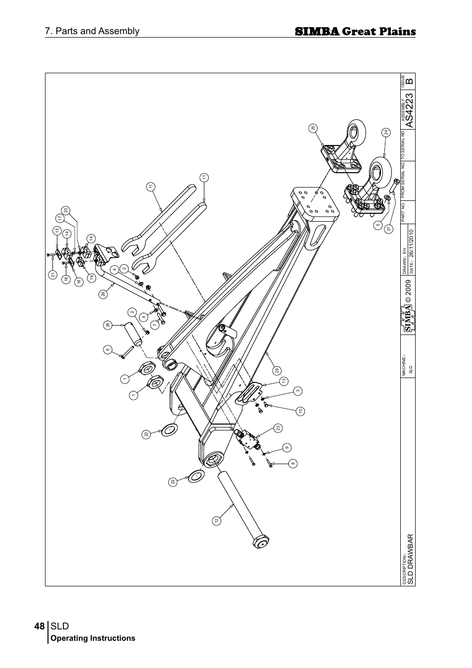 48 7. parts and assembly, Bas 42 23, Operating instructions | Si m b a, Sld d r aw b ar | Great Plains P18432E Operator Manual User Manual | Page 48 / 178