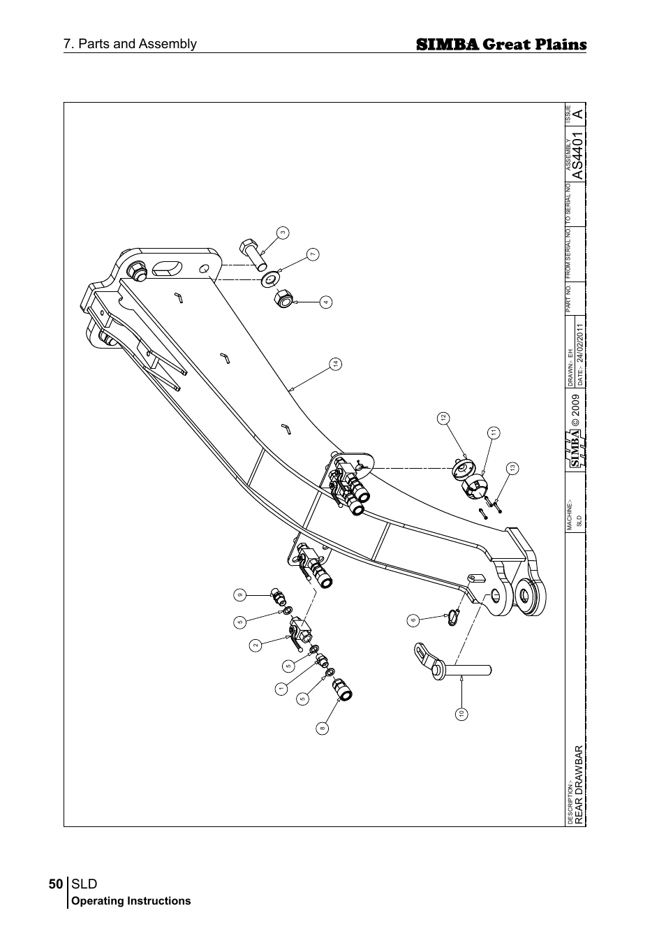 50 7. parts and assembly, Aas 44 01, Operating instructions | Si m b a | Great Plains P18432E Operator Manual User Manual | Page 50 / 178