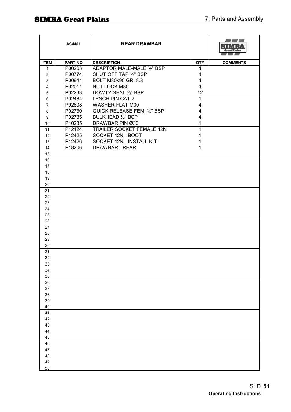 51 sld, Parts and assembly | Great Plains P18432E Operator Manual User Manual | Page 51 / 178