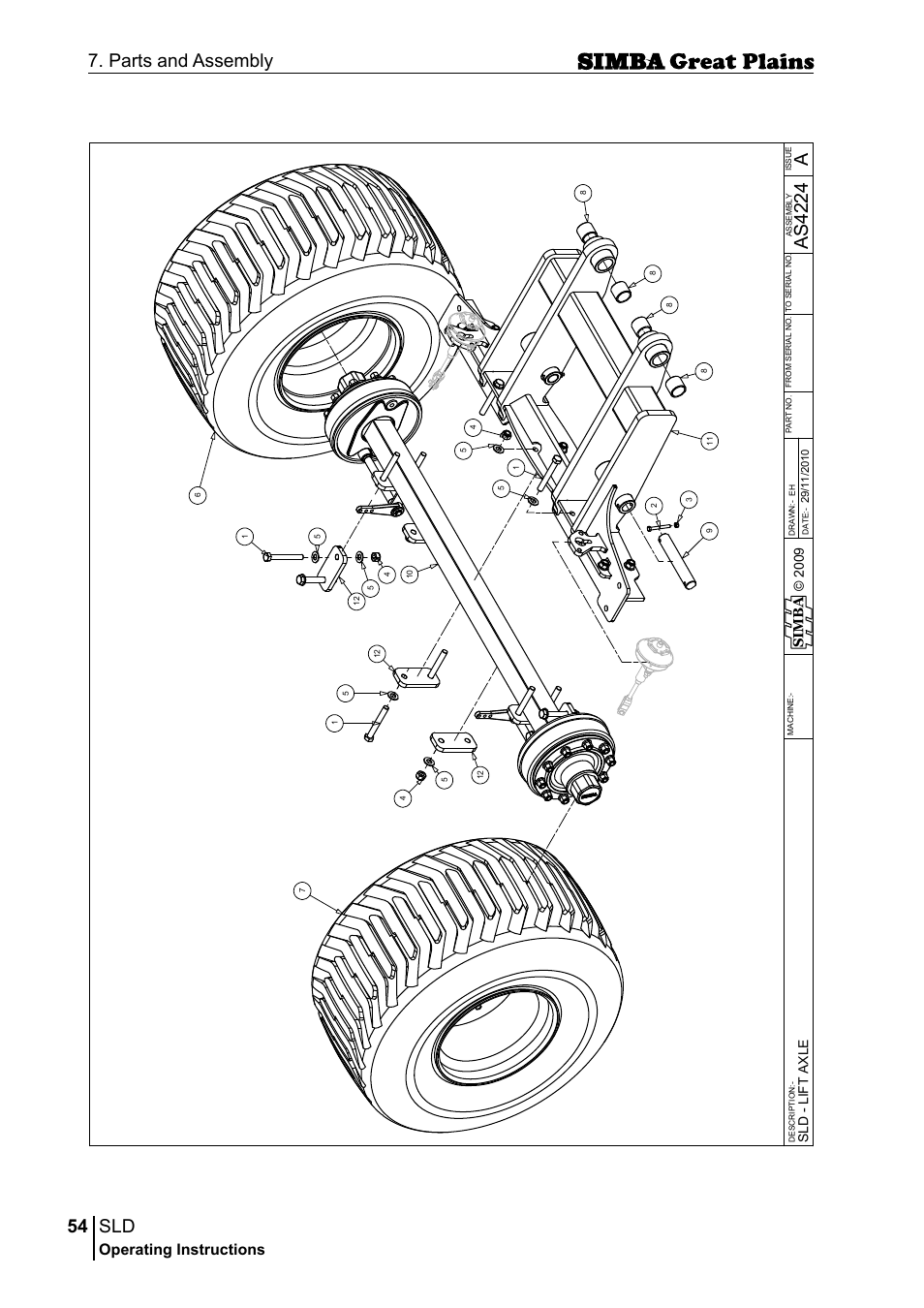 54 7. parts and assembly, Aas 42 24, Operating instructions | Si m b a, Sl d - li ft a xl e | Great Plains P18432E Operator Manual User Manual | Page 54 / 178